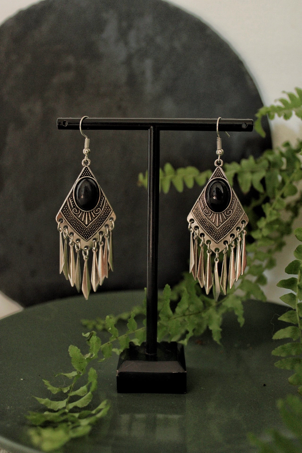 Tribal obsidian earrings