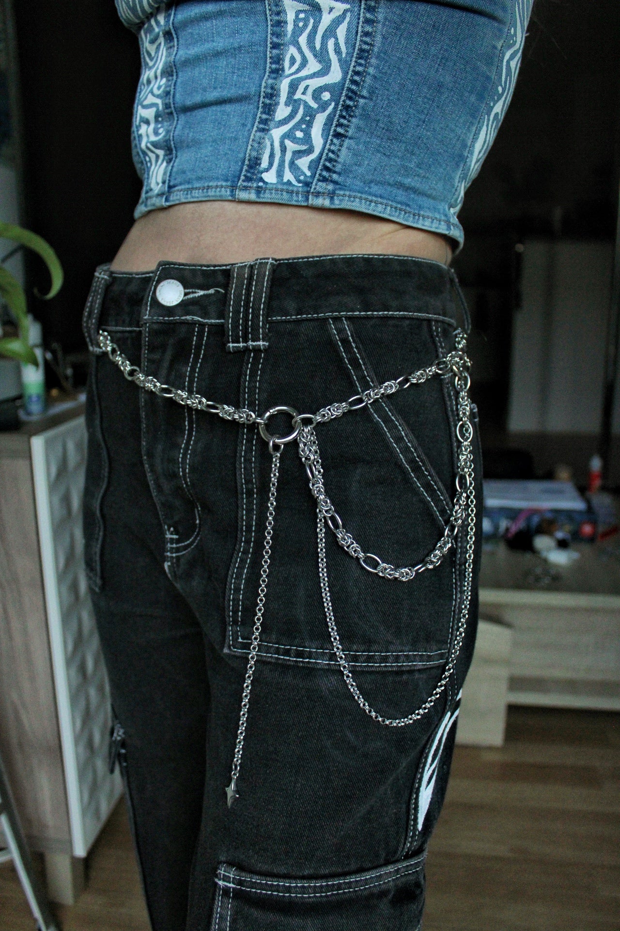 Cargo en jean « calligraphy »