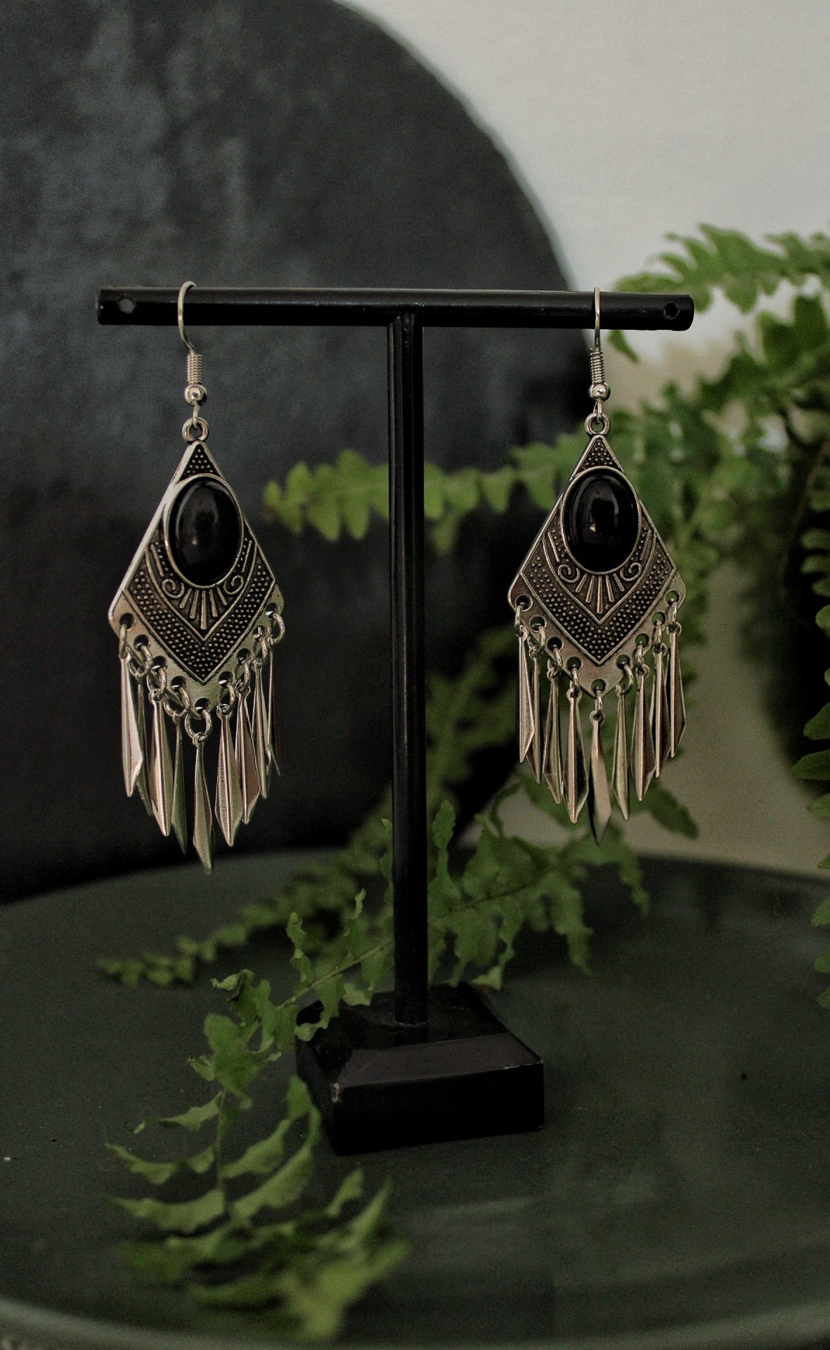 Tribal obsidian earrings