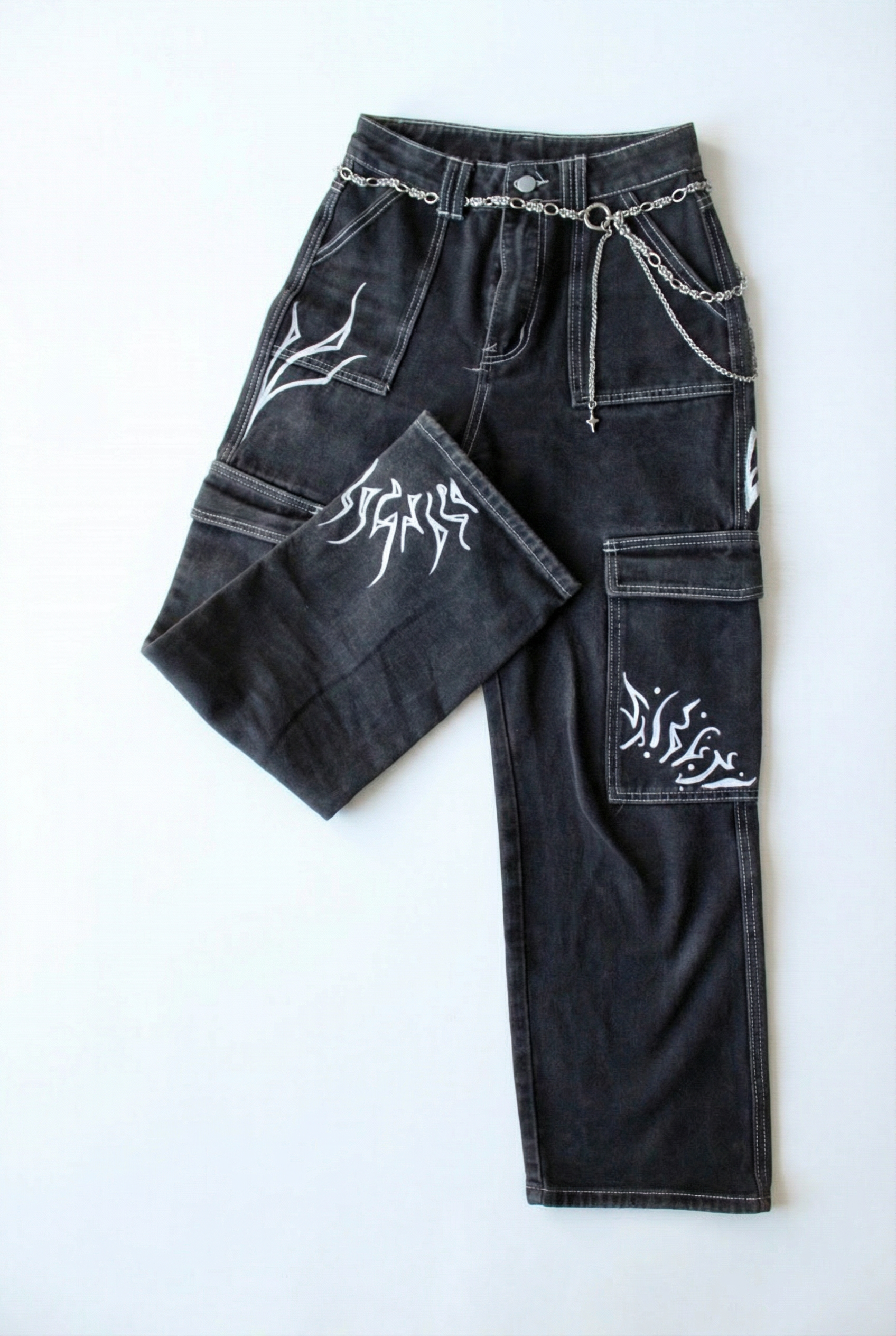 Cargo en jean « calligraphy »