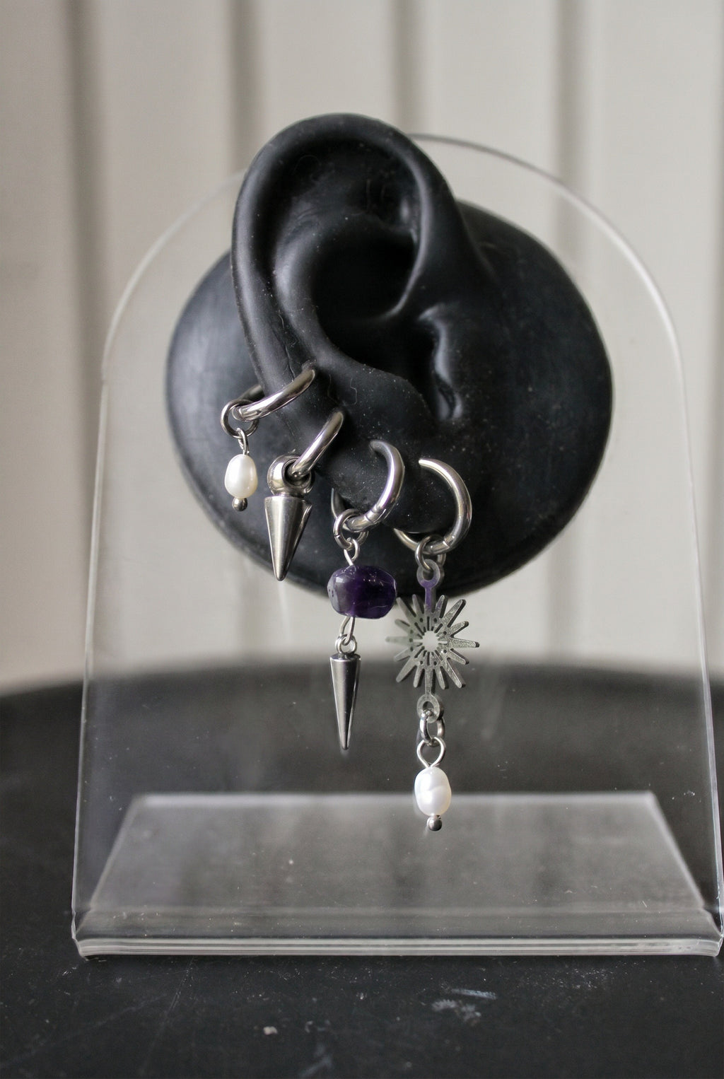 Ear stack complet « Sunny » argenté ( 2 paires + 3 monos )