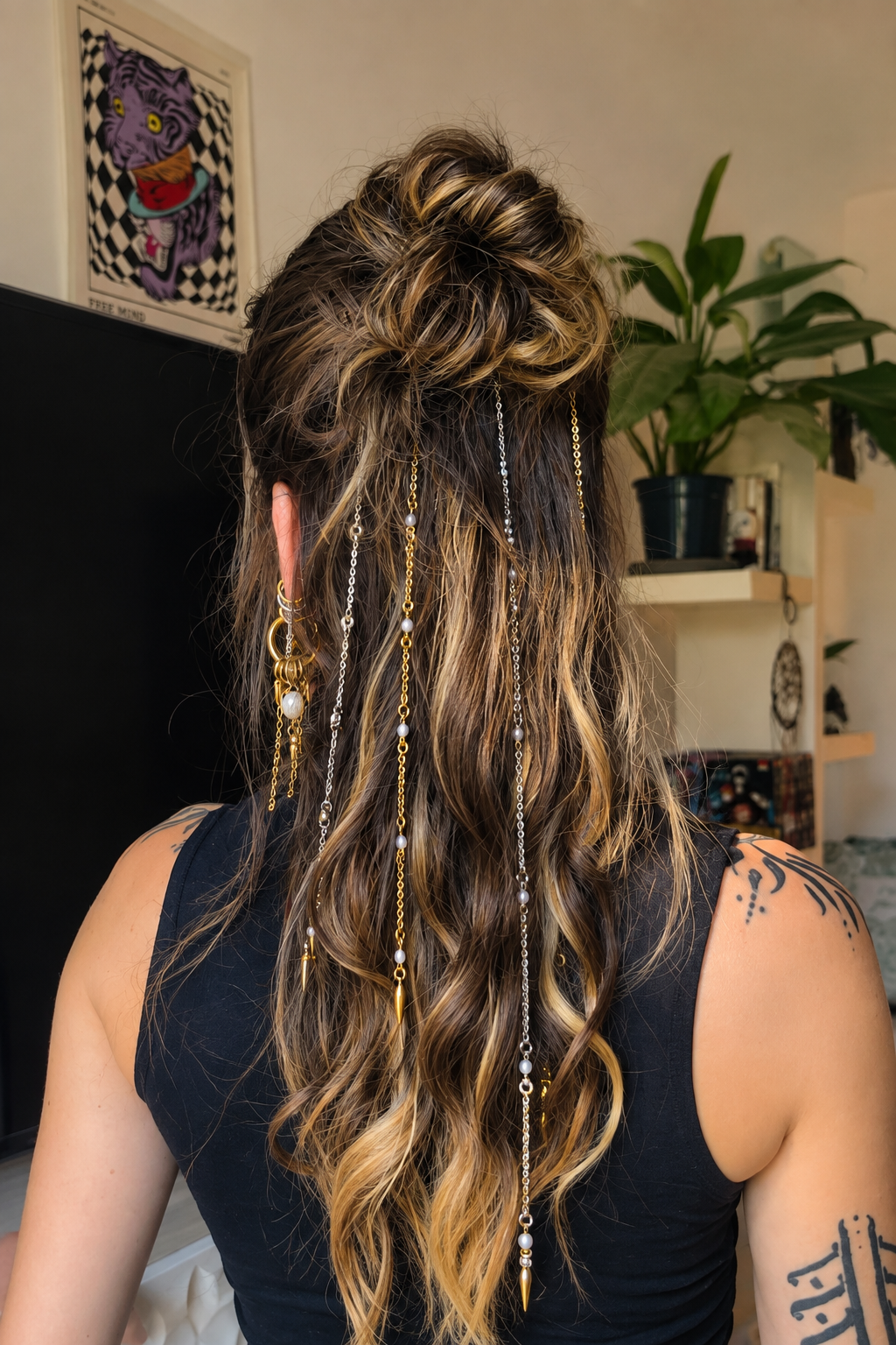 Chaînes de cheveux perlées